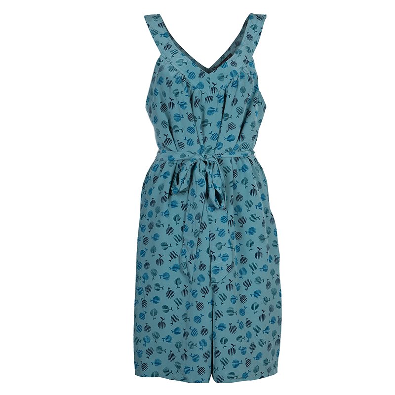 Pre Owned Marc By Marc Jacobs Blue Silk Printed Sleeveless Belted Dress L