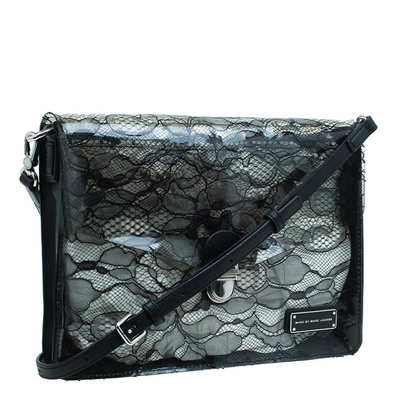 Marc By Jacobs Black Leather Lace Landscape Tablet Shoulder Bag