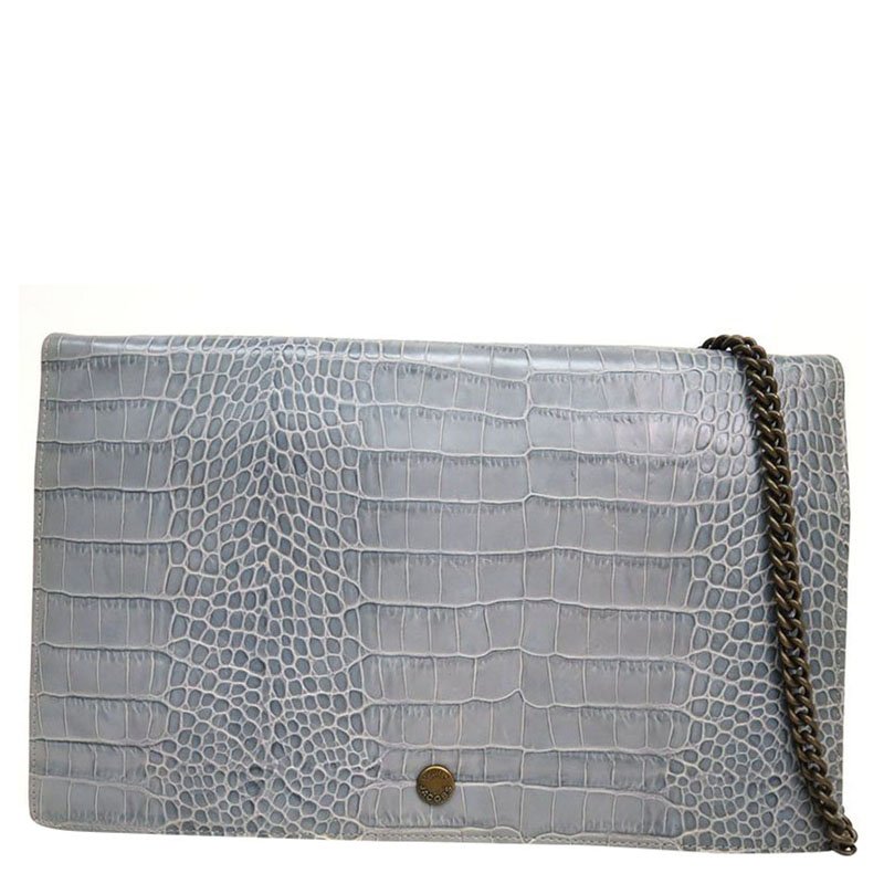 Pre Owned Marc By Marc Jacobs Grey Snakeskin Print Leather Shoulder Bag