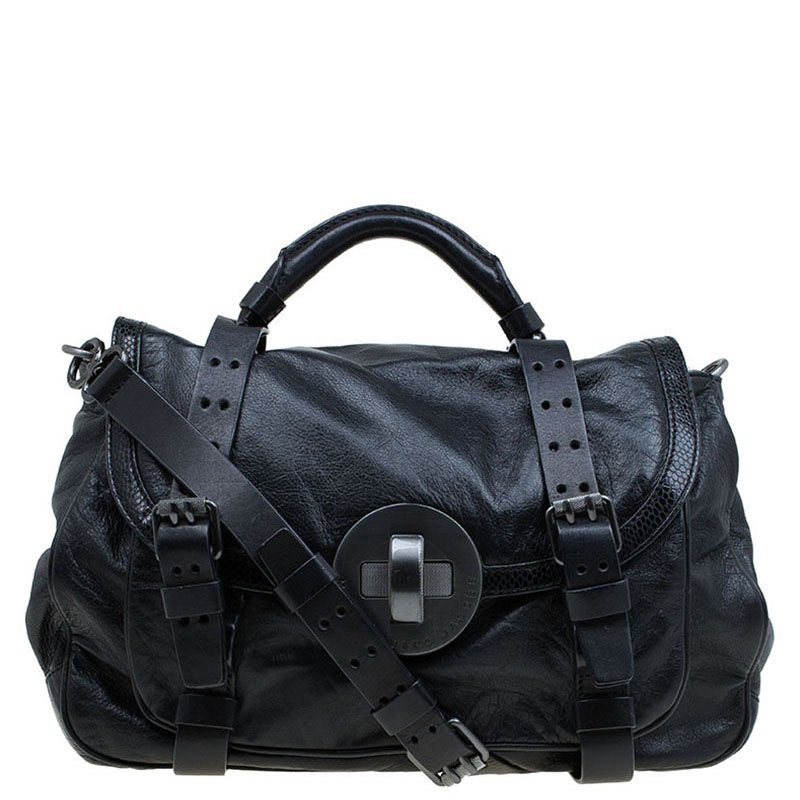 Pre Owned Marc by Marc Jacobs Black Leather Lock'n Roll Rue Satchel