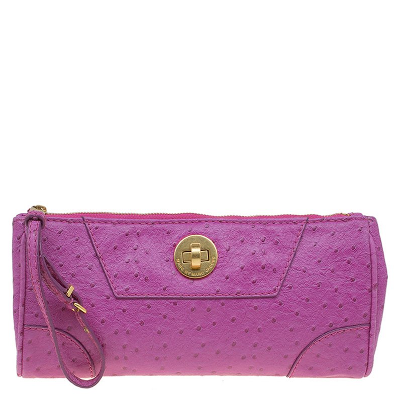 Marc By Marc Jacobs Pink Ostrich Embossed Leather Bently Clutch