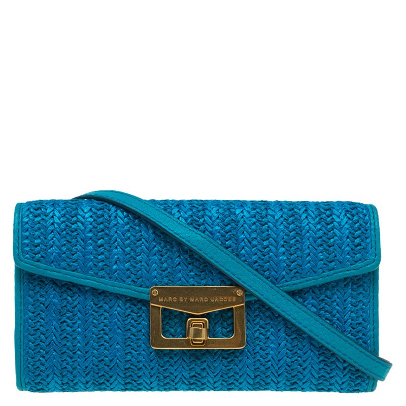 Marc by Marc Jacobs Blue Straw and Leather Bianca Wallet on Chain