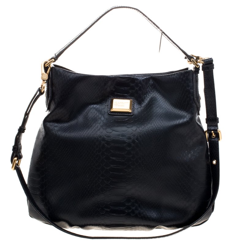 مملوكة مسبقًا Marc by Marc Jacobs Black Embossed Python Leather Hillier Hobo 