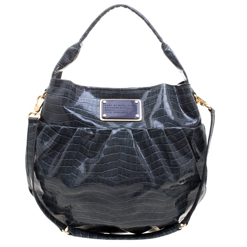 Pre Owned حقيبة مارك باي مارك جاكوبس جلد لامعة نقش تمساح خضراء أميريلاد