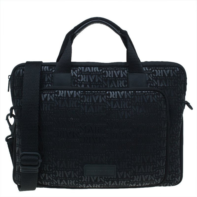 Marc by Marc Jacobs Black Monogram Neoprene and Leather Laptop Bag