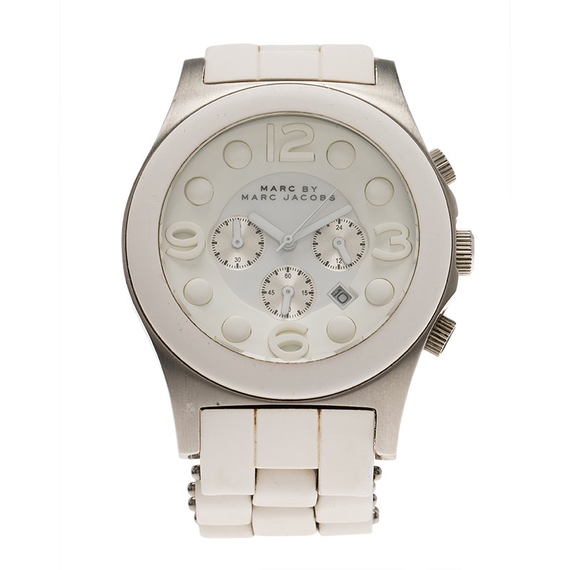 Pre Owned Marc by Marc Jacobs White Stainless Steel and Rubber MBM2565 Women's Wristwatch 42MM