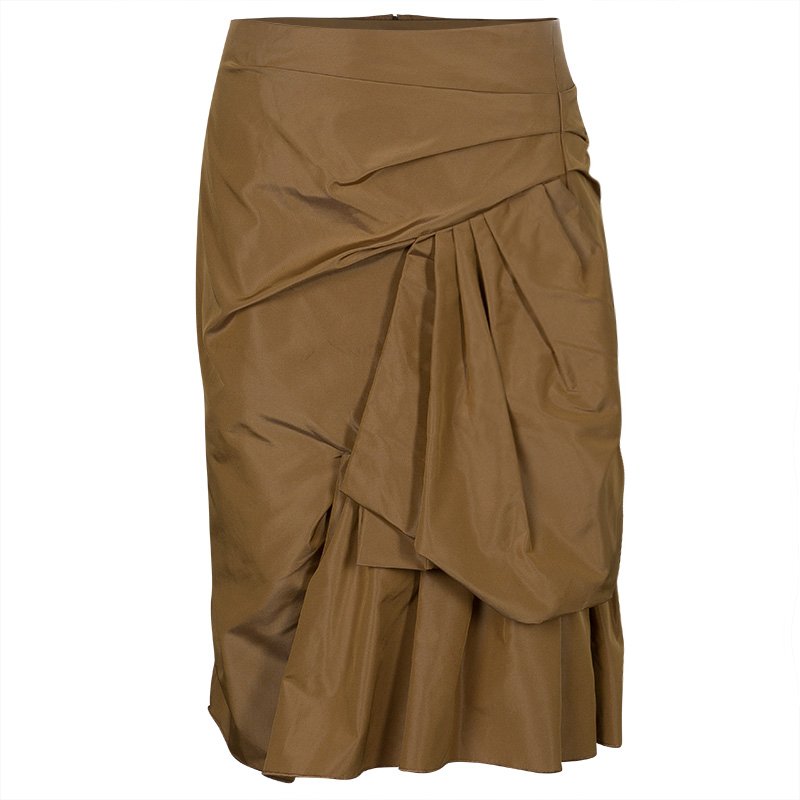 Pre Owned Marc Jacobs Tan Gathered Silk Skirt S