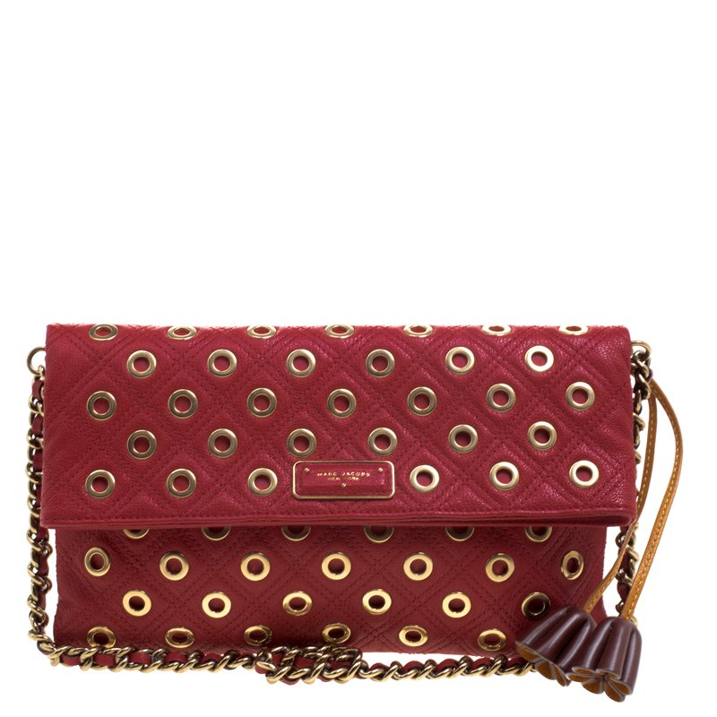 Pre Owned Marc Jacobs Red Leather Eyelets Sandy Shoulder Bag