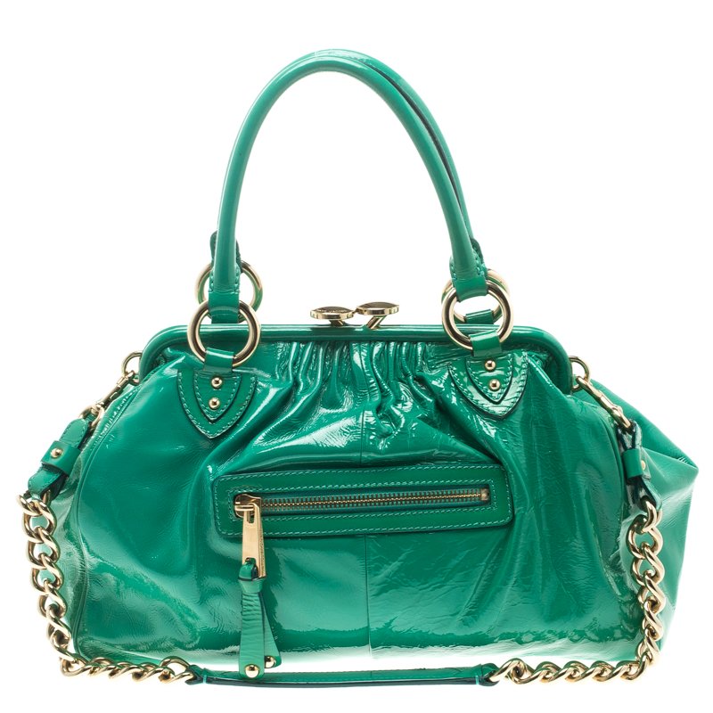 Pre Owned Marc Jacobs Green Patent Leather Stam Satchel