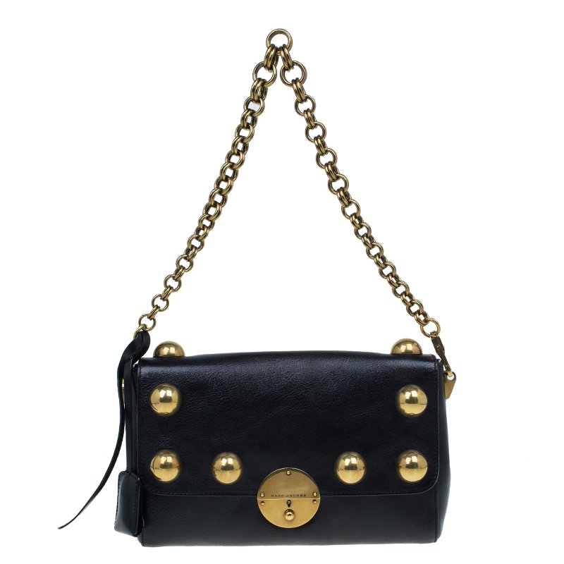 Pre Owned Marc Jacobs Black Leather Small Studded Gotham Shoulder Bag