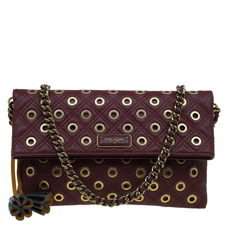 Pre Owned Marc Jacobs Burgundy Leather Sandy Eyelets Shoulder Bag