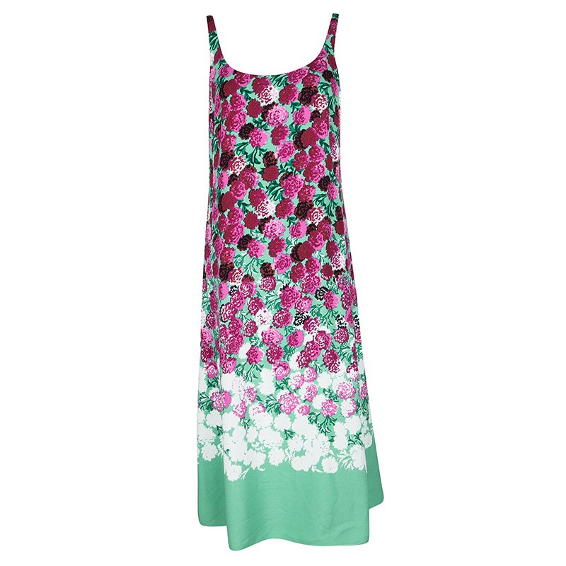 Pre Owned Marc Jacobs Mint Green Contrast Carnation Print Sleeveless Midi Dress M