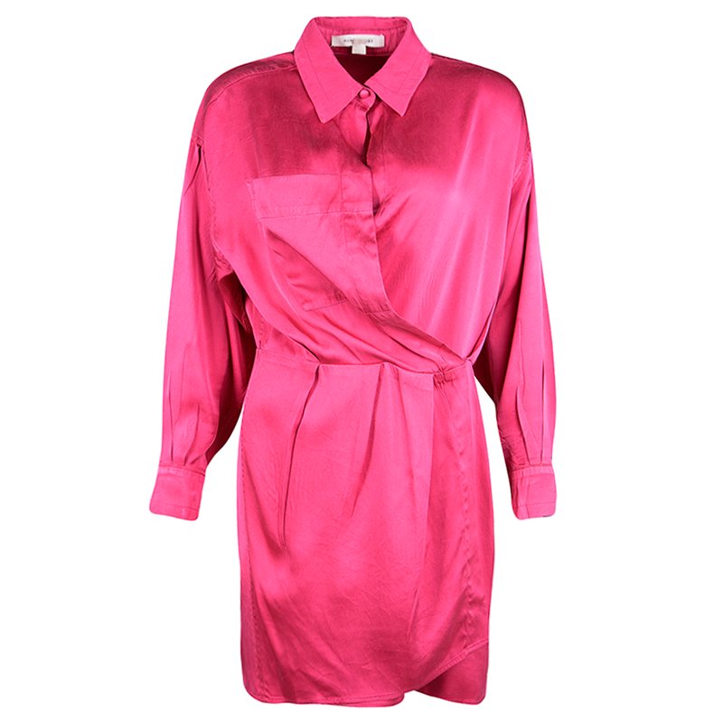 Pre Owned Marc Jacobs Pink Silk Collared Wrap Dress L