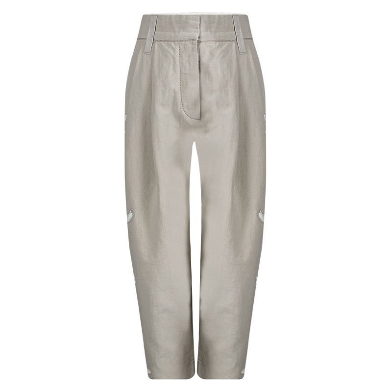 Pre Owned Marc Jacobs Beige Embellished Bird Motif Wide Leg Three Quarter Pants L