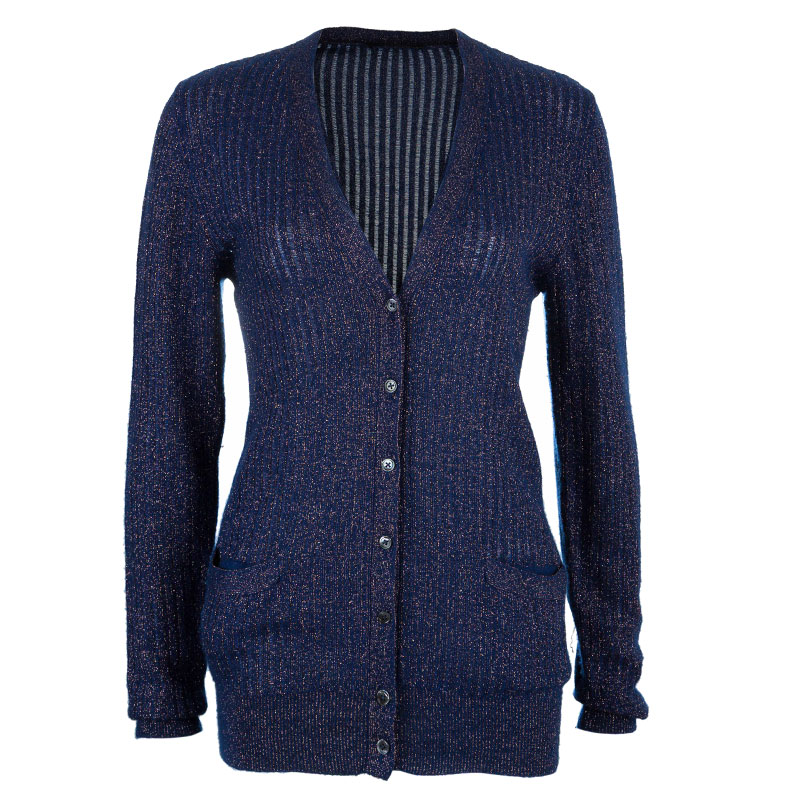 Pre Owned Marc Jacobs Blue Metallic Cardigan M