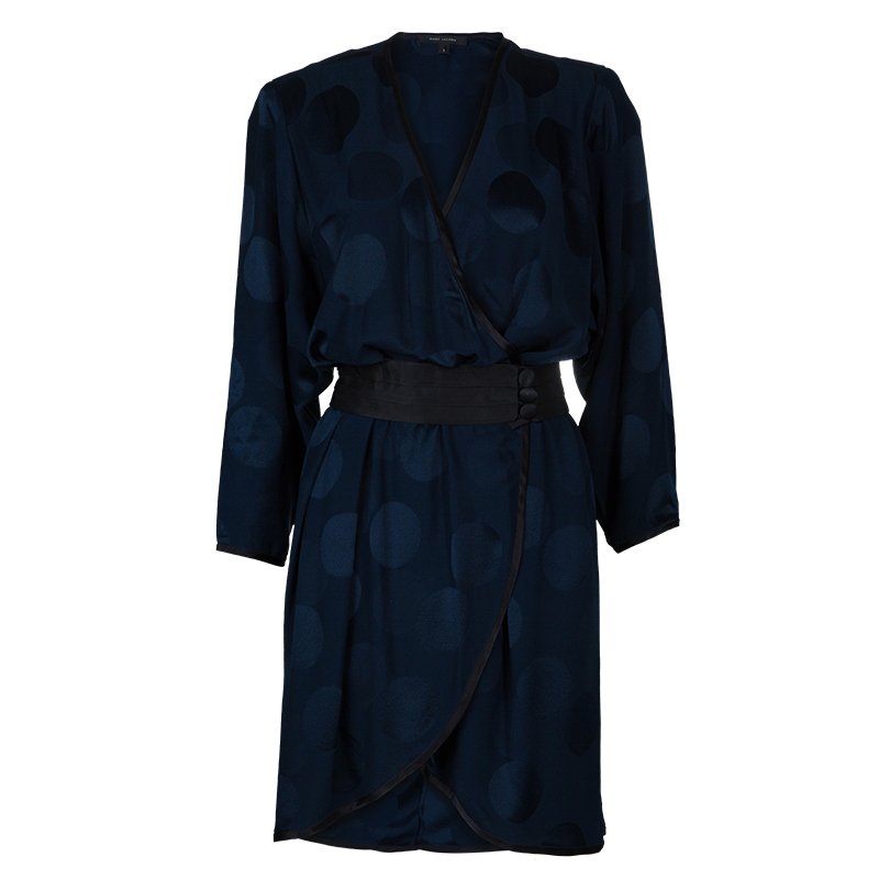 Pre Owned Marc Jacobs Navy Polka Dot Print Dress M