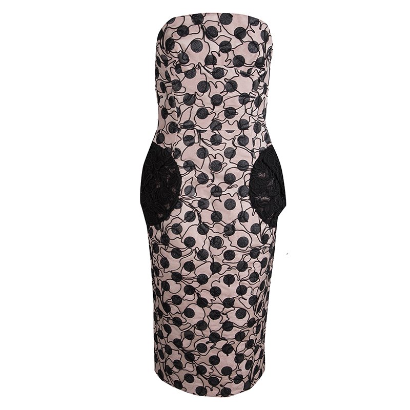 Marc Jacobs Pink Polka Dot Lace Pocket Detail Strapless Dress S