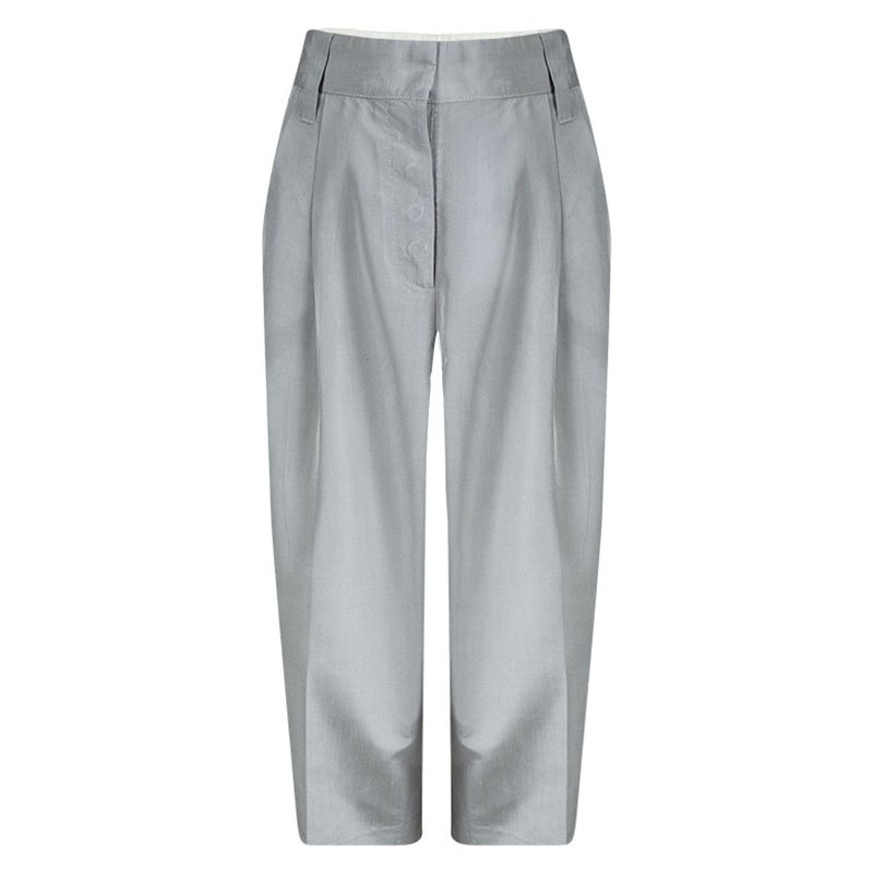 Pre Owned Marc Jacobs Grey Silk Wide Leg Ankle Length Trousers L