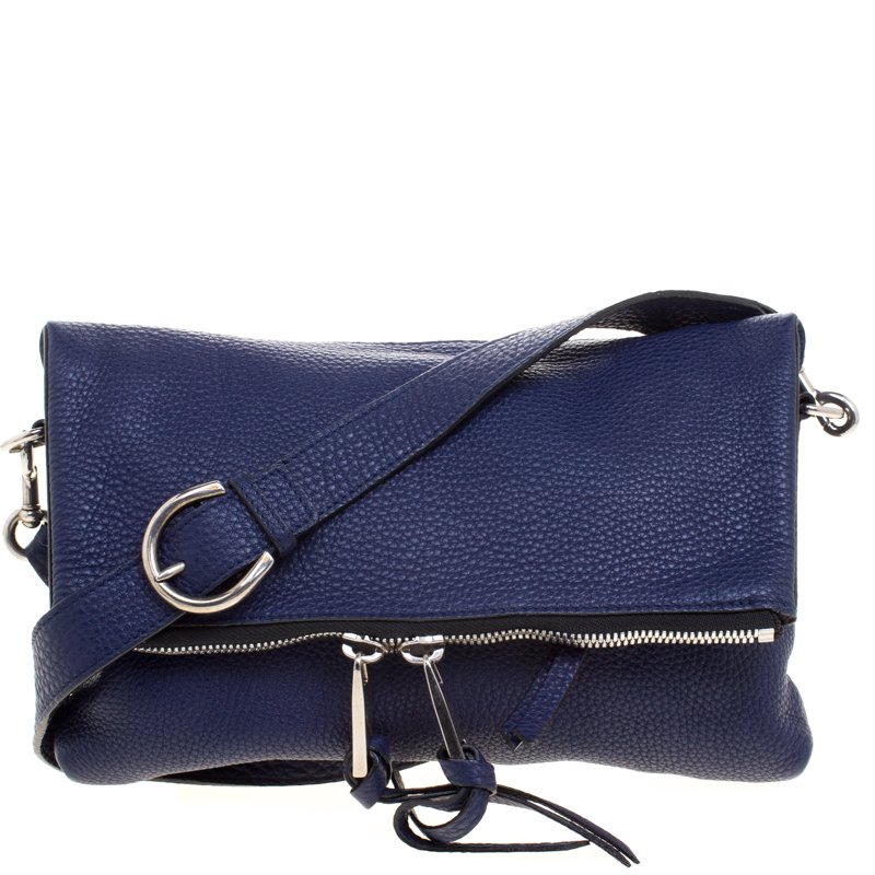 Pre Owned Marc Jacobs Navy Blue Leather Mini Maverick Foldover Crossbody Bag