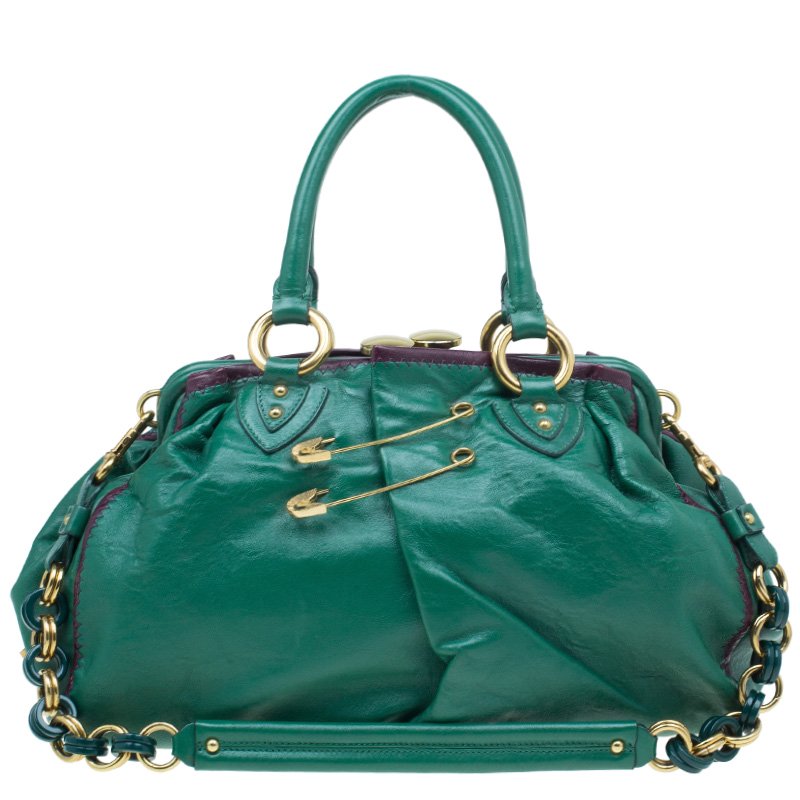 Pre Owned Marc Jacobs Green Leather Safety Pin Stam Satchel