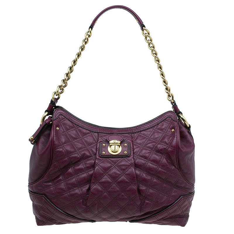 Pre Owned Marc Jacobs Purple Quilted Leather Alyona Hobo Bag