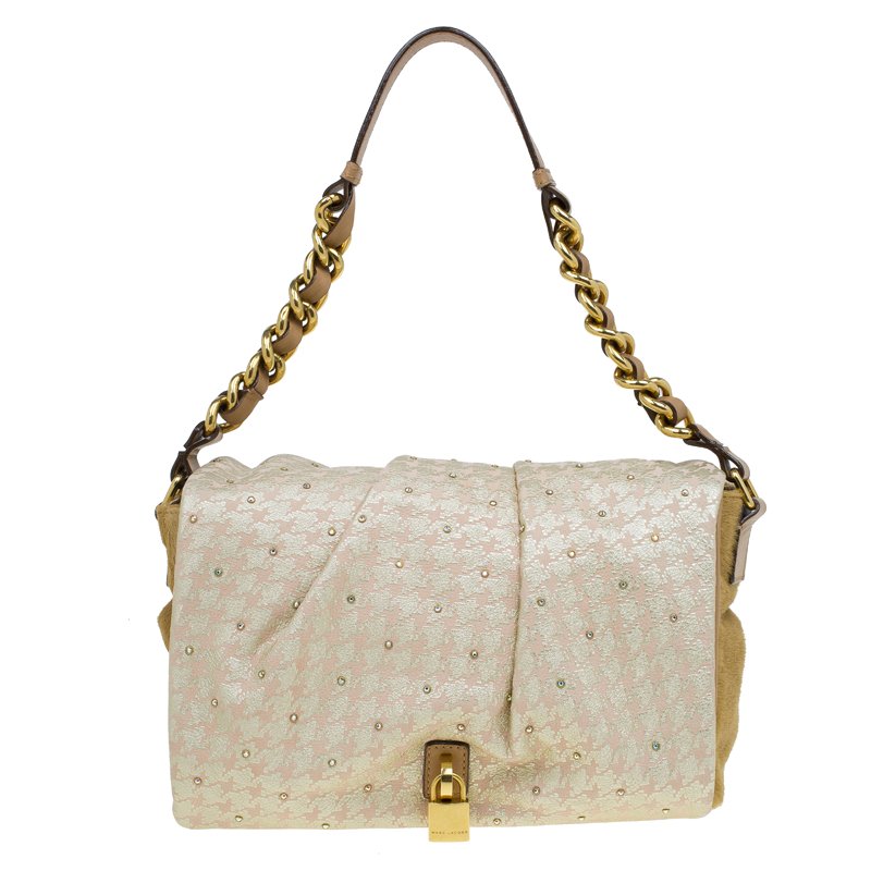 Pre Owned Marc Jacobs Light Pink/Brown Leather and Calf Hair Rockstar Jennifer Shoulder Bag