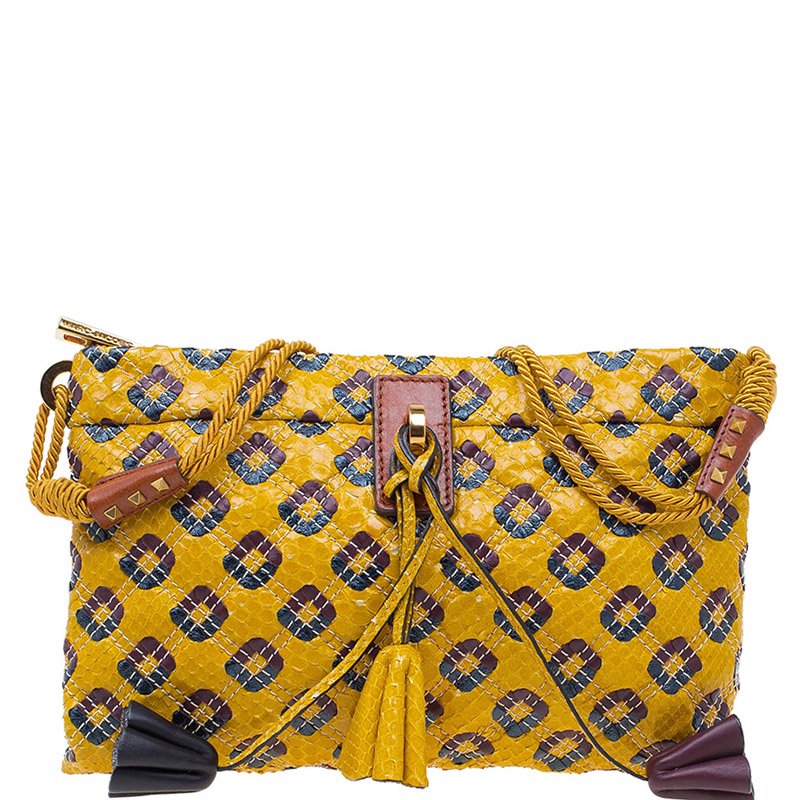 Pre Owned Marc Jacobs Yellow Python Memphis Clutch