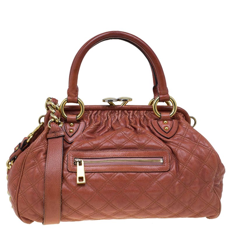 Marc Jacobs Brown Quilted Leather Stam Satchel