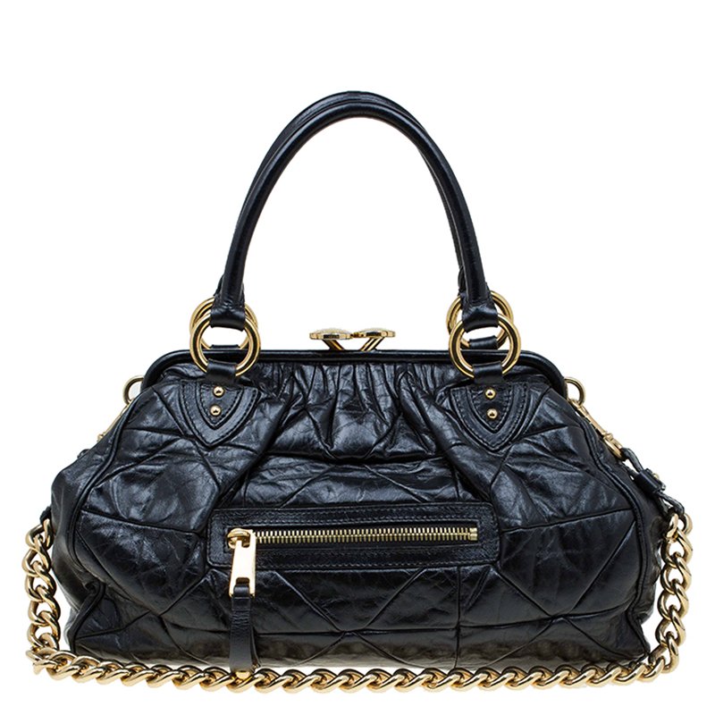 Pre Owned Marc Jacobs Black Quilted Leather Stam Satchel