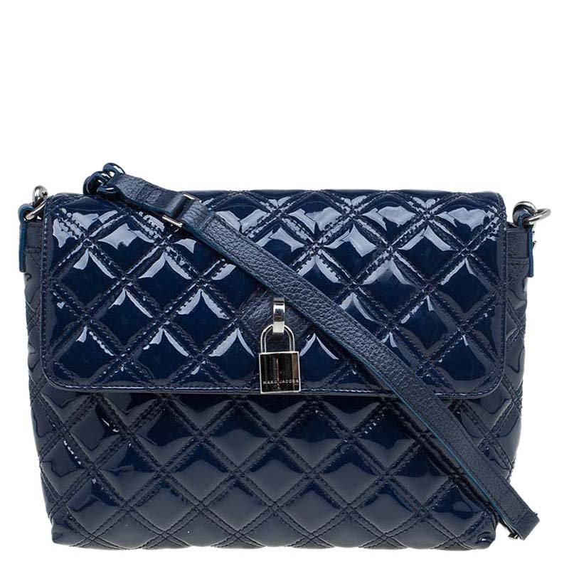 Pre Owned Marc Jacobs Blue Quilted Patent Leather Single Flap Shoulder Bag