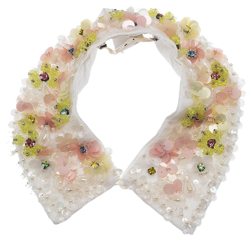 Pre Owned Marni Embellished Embroidery white Cotton Collar Necklace