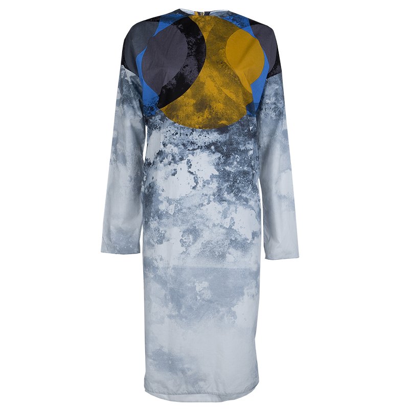 Pre Owned Marni Multicolor Abstract Print Poplin Long Sleeve Shift Dress M