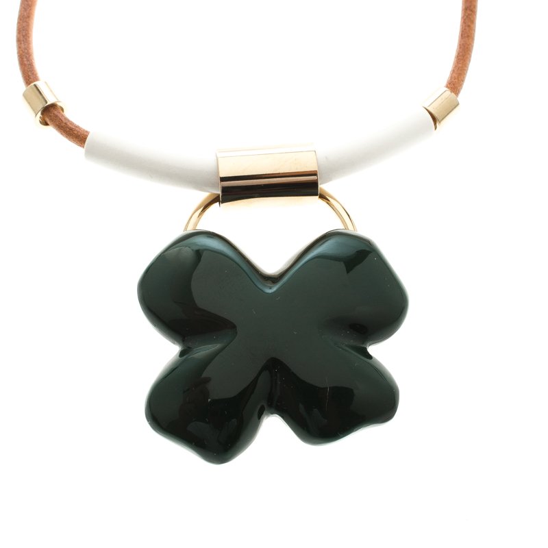 Marni Green Resin Flower Gold Tone Necklace