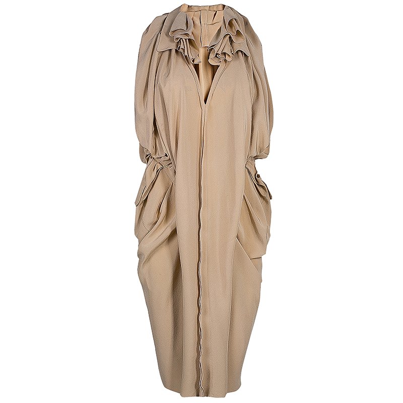 Pre Owned Marni Nude Silk Gathered Sleeveless Dress S