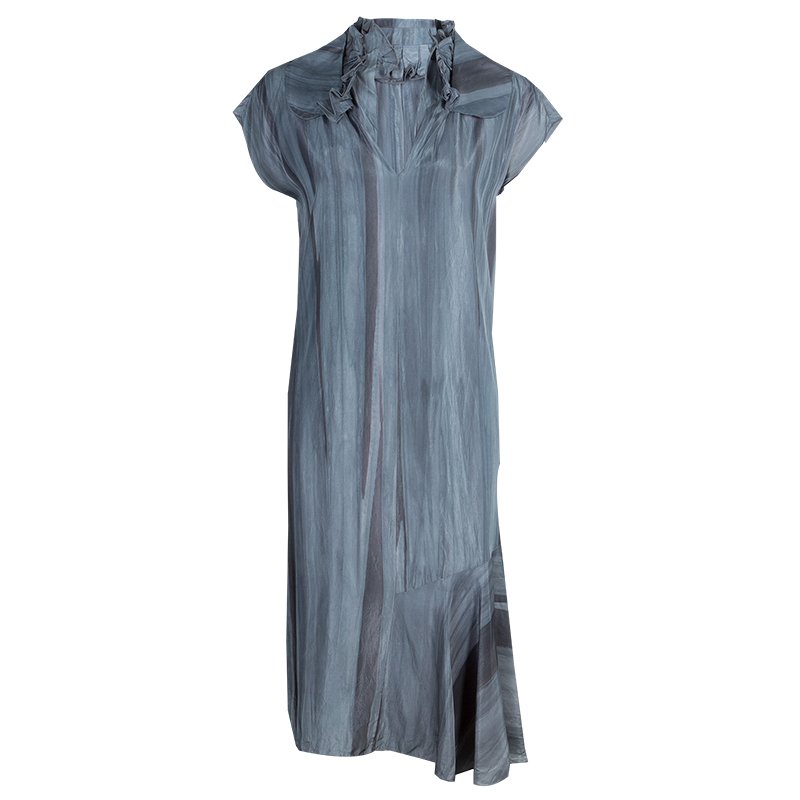 Pre Owned Marni Grey Printed Silk Dress M