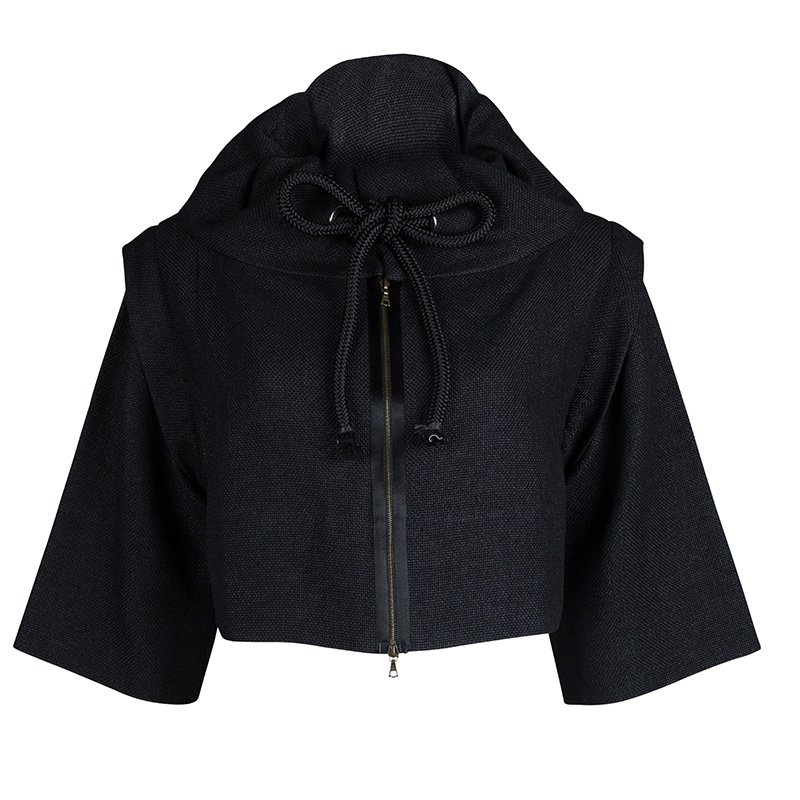 Pre Owned Marni Black Basket Weave Cord Detail Zip Front Cropped Jacket M 