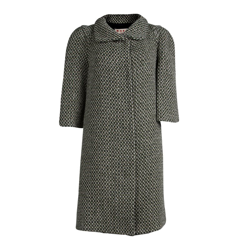 Pre Owned Marni Green Tweed Duster Coat M