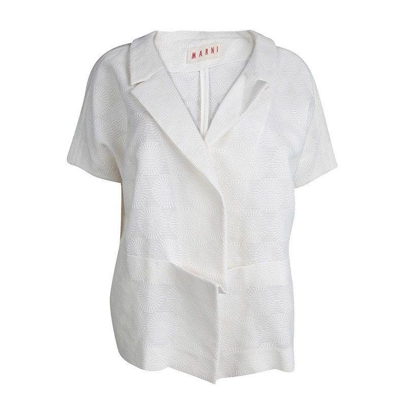 Marni Cream Textured Short Sleeve Open Front Jacket M