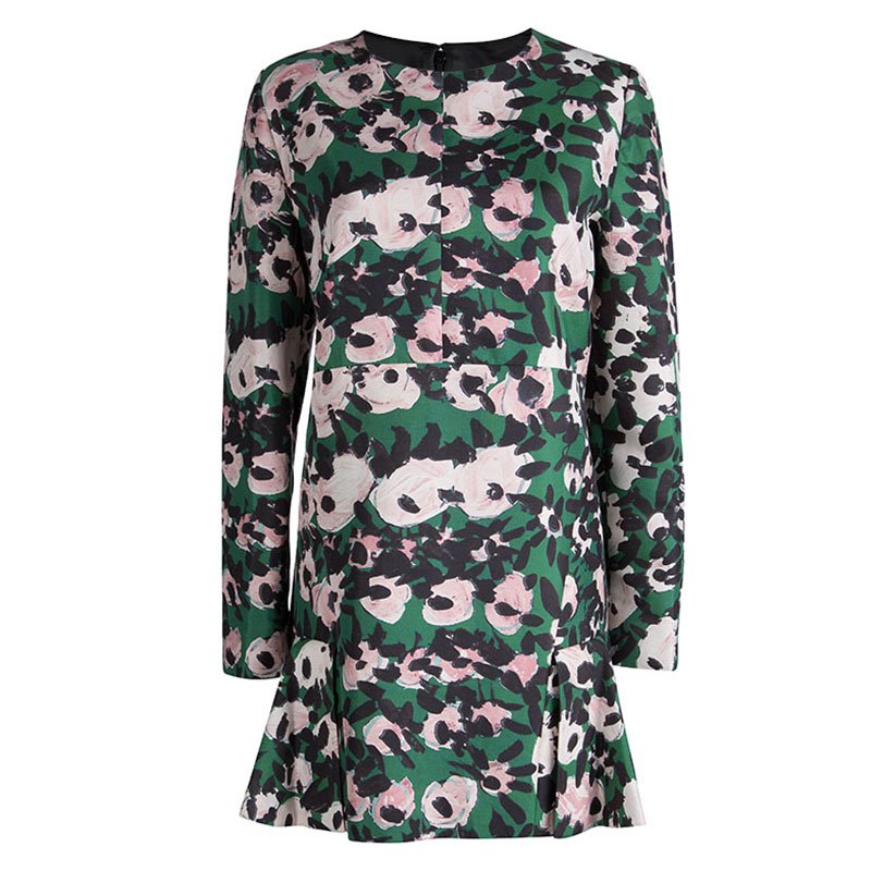 Marni Green Floral Print Long Sleeve Dress M