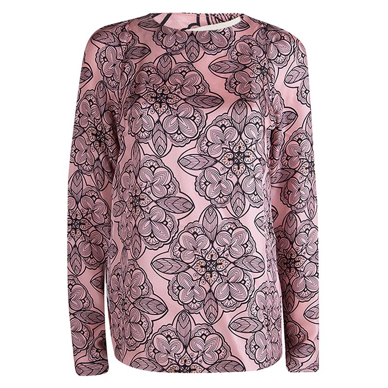 Pre Owned Marni Pink Silk Floral Printed Long Sleeve Blouse M
