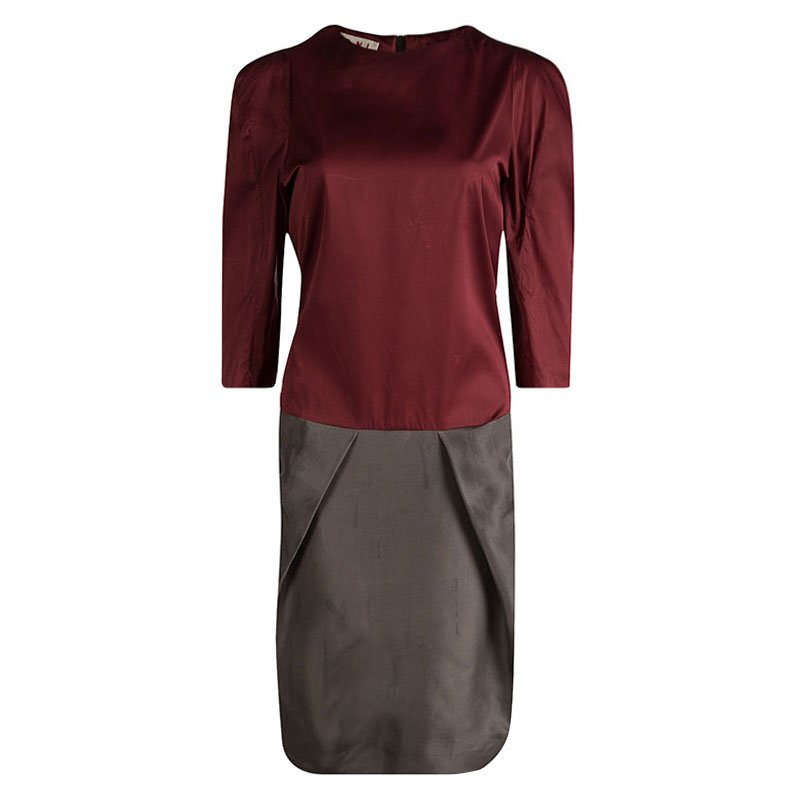 Pre Owned Marni Colorblock Silk Long Sleeve Dress L