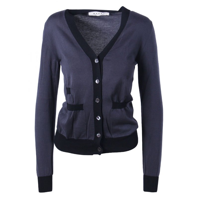 Pre Owned Marni Dark Grey Contrast Trim Knit Cardigan S