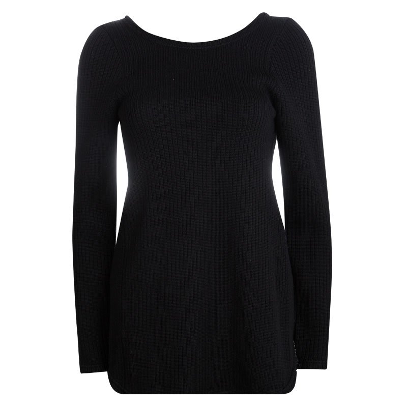 Pre Owned Marni Black Wool Open Back Ribbed Knit Sweater S