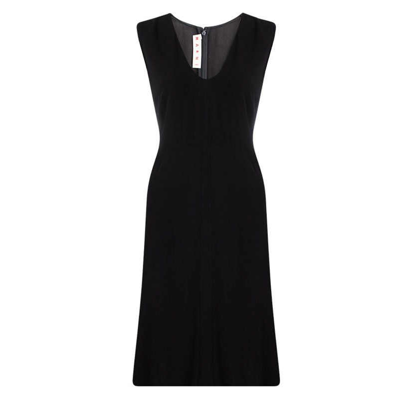Pre Owned Marni Black Asymmetric Sleeveless V-Neck Dress L