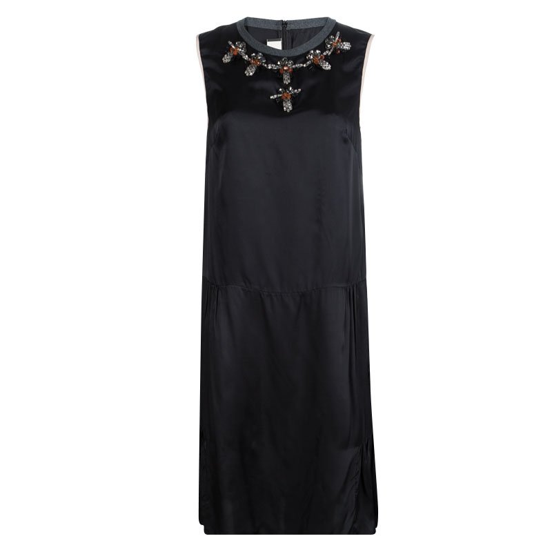 Pre Owned Marni Winter Edition Black Embellished Sleeveless Dress M