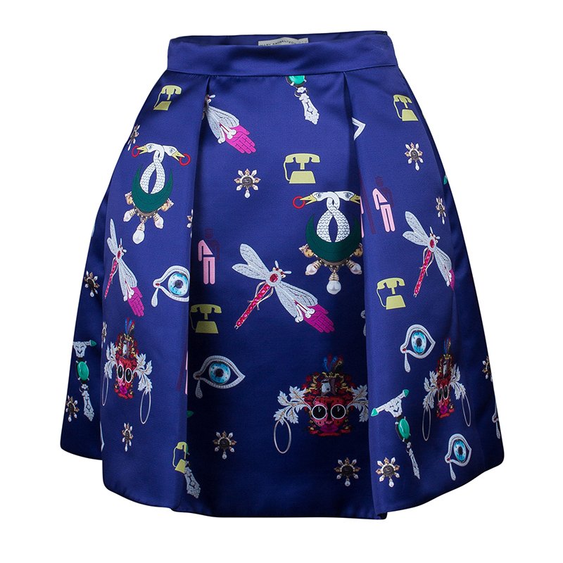 مملوكة مسبقًا Mary Katrantzou Navy Blue Calculion Skirt S