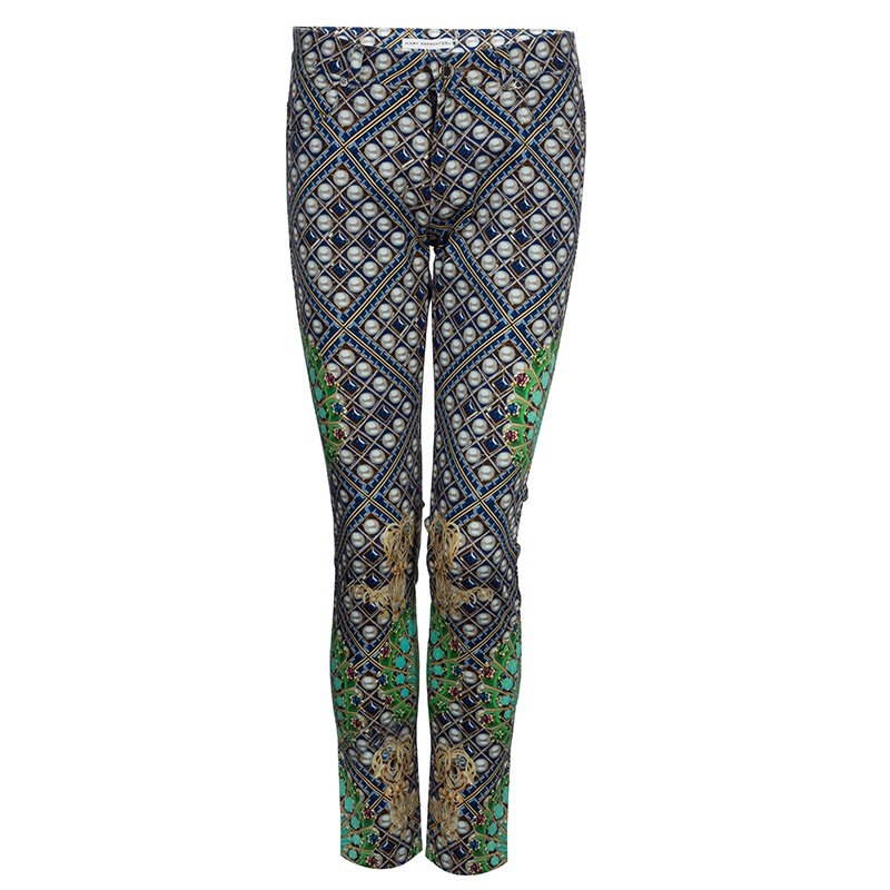 Pre Owned Mary Katranzou Pearl Printed Denim Pants S