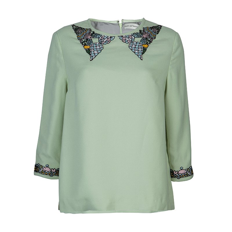 Mary Katrantzou Mint Green Embellished Spellbound Top M