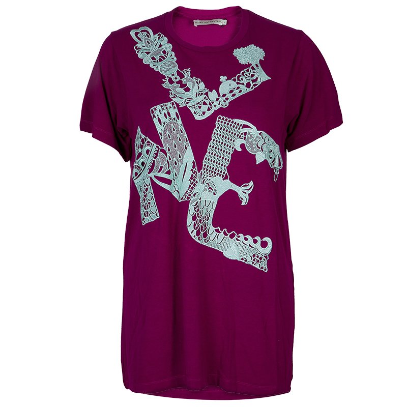 Pre Owned Mary Katrantzou Pink Lace Patch T Shirt L