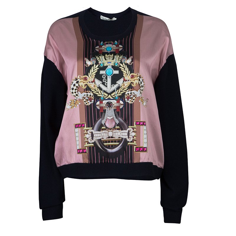 Pre Owned Mary Katrantzou Silk Printed Knipi Knit Jumper L